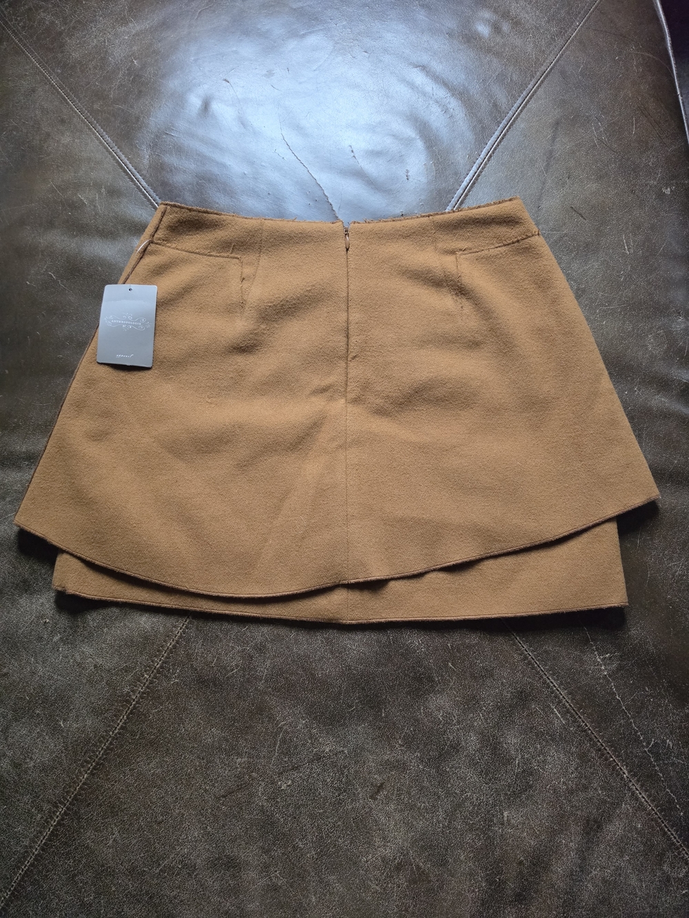 Anthropologie Camel Brown Layered Mini Skirt with Buckle Straps - Picture 3 of 4